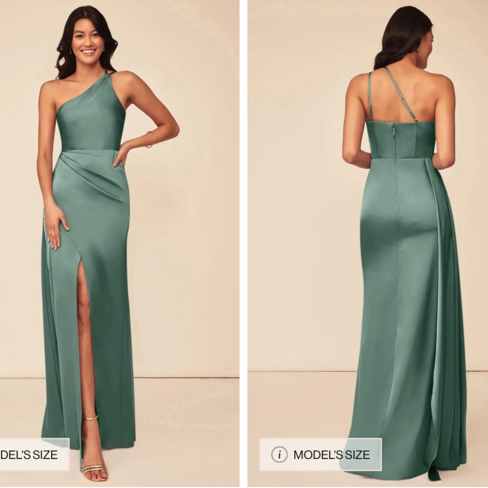 Azazie Maron Eucalyptus A-Line One Shoulder Stretch Satin Dress